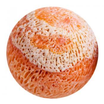 macro shooting - ball from orange sponge coral gemstone isolated on white background
