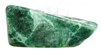 macro shooting of natural gemstone - polished green jadeite mineral gem stone isolated on white background