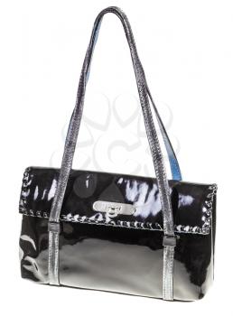 handbag from black patent leather isolated on white background