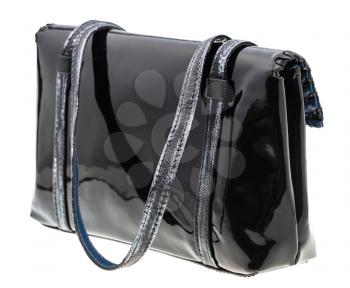 back view of purse from black patent leather isolated on white background