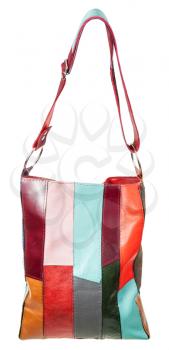 shoulder bag from multi-colored leather pieces isolated on white background