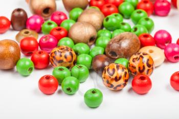 many painted wooden round beads close up