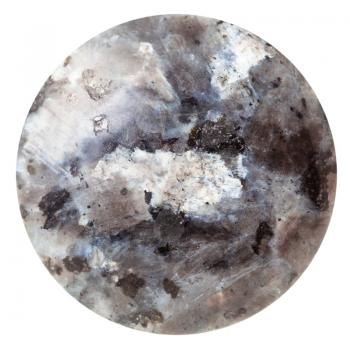 macro shooting - tumbled round cabochon of labradorite mineral gemstone isolated on white background