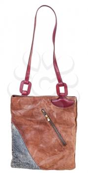 shoulder handbag sawn from leather pieces isolated on white background