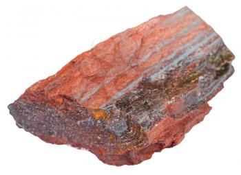 macro shooting of natural rock specimen - stone ore from ferruginous quartzite ( jaspillite, jaspilite, taconite, itabirite, hematite, iron ore) mineral isolated on white background