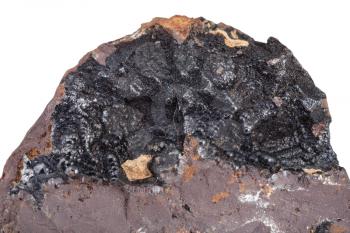 macro shooting of natural rock specimen - Goethite mineral stone on Limonite iron ore isolated on white background