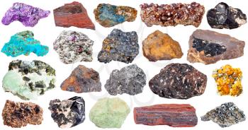 spinel, lazulite, magnetite, chrysocolla, wolframite, limonite, goethite, ferruginous quartzite, jaspillite, hematite, lavrovite, graphite, basalt, spessartine,corundum, stichtite, prehnite, epidote