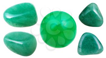 set of green Aventurine gemstones isolated on white background close up