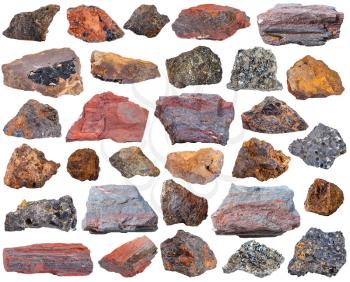 set of specimens of natural mineral rocks - various iron ore stones
