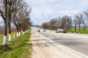 federal highway Krasnodar - Novorossiysk in Kuban region, Russia in spring
