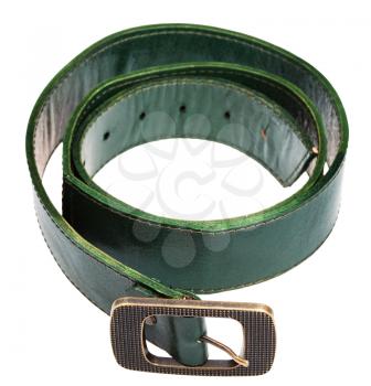 wide green belt with bronze buckle isolated on white background