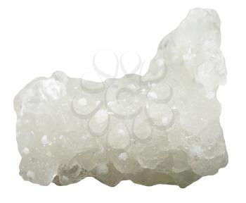 macro shooting of natural mineral stone - raw prehnite mineral with white Okenite crystals isolated on white background