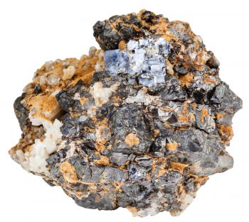 macro shooting of natural mineral stone - Galena (lead glance) and Sphalerite Marmatite (zinc blende) minerals on dolomite rock isolated on white background