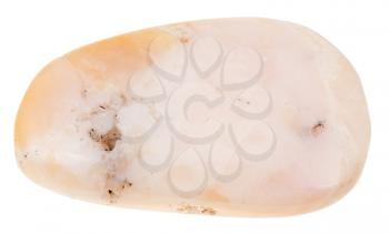 macro shooting of natural mineral stone - polished pink opal gemstone from Peru isolated on white background