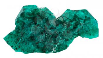macro shooting of natural mineral stone - emerald-green crystals of dioptase gemstone isolated on white background