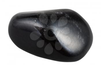 macro shooting of natural mineral stone - polished black obsidian gemstone from Mexico isolated on white background