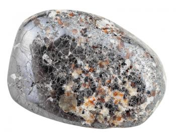 macro shooting of natural mineral stone - tumbled Magnetite gemstone isolated on white background