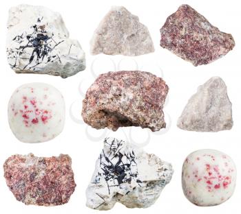 set of various dolomite natural mineral stones and rocks isolated on white background