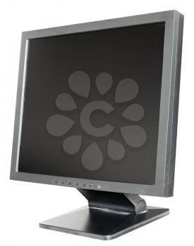 old used black LCD monitor isolated on white background