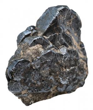 macro shooting of natural mineral stone - specimen of Ilmenite ( titanium-iron oxide, titanium ore) isolated on white background