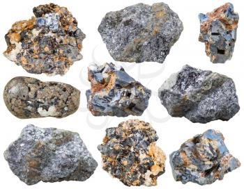set of various Galena (lead glance, galenite) natural mineral stones isolated on white background