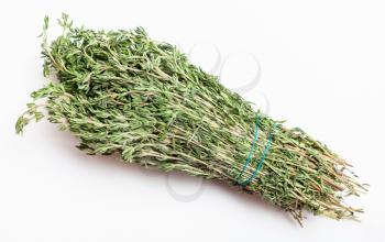 bunch of fresh cut thyme herb on white background