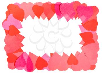 frame from hearts carved from paper with cut out canvas isolated on white background