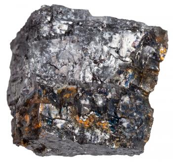 macro shooting of sedimentary rock specimens - black coal (bituminous coal) mineral isolated on white background