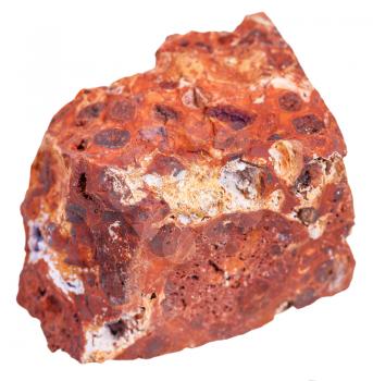 macro shooting of sedimentary rock specimens - bauxite (aluminium ore) stone isolated on white background