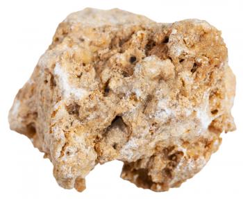 macro shooting of sedimentary rock specimens - Travertine (Tufa limestone) mineral isolated on white background