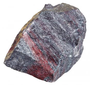 macro shooting of metamorphic rock specimens - jaspillite (jaspilite, ferruginous quartzite) mineral isolated on white background