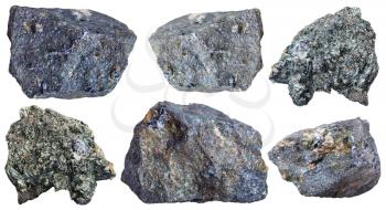 collection from specimens of Molybdenite ore isolated on white background