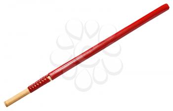 shinai wrapped in red leather bag - Japanese bamboo sword used for training in martial art kendo, isolated on white background