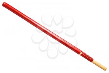 fukuro-shinai, shinai wrapped in red leather bag - Japanese bamboo sword used for training in martial art kendo, isolated on white background