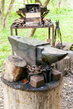 anvil of country outdoor blacksmith on backyard