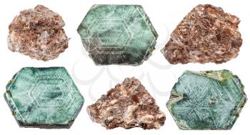 set of various phlogopite minerals isolated on white background