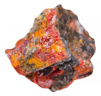 macro shooting of specimen of natural mineral - Realgar stone isolated on white background