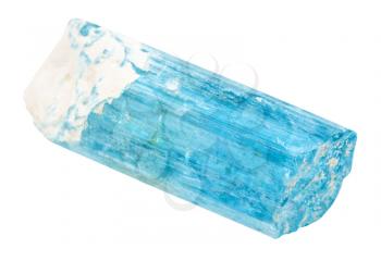 macro shooting of specimen of natural mineral - Aquamarine (blue beryl) stone isolated on white background
