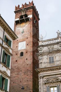 travel to Italy - tower (Torre del Gardello) near Palazzo Maffei on Piazza delle Erbe (Market's square) in Verona city
