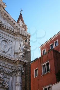 travel to Italy - facade of church (chiesa di san moise) and house in Venice