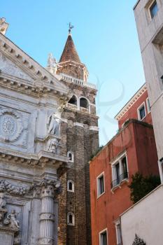 travel to Italy - church (chiesa di san moise), houses and campanile tower in Venice