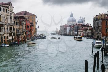 travel to Italy - Grand Canal in Venice city in rainy autumn day.