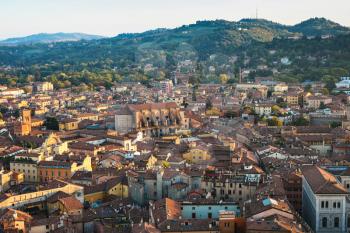 travel to Italy - above view of Bologna city from Torre Asinelli ( Asinelli Tower) at sunset