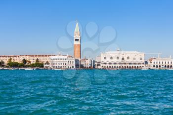 travel to Italy - skyline of Venice city with Doge's Palace (Palazzo Ducale) and campanile from San Marco basin