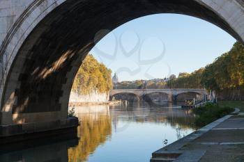travel to Italy - view of Tiber River and bridge Ponte Umberto I in Rome in autumn morning