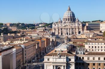 travel to Italy - St Peter's Basilica in Vatican city and street via Conciliazione in Rome from Castel of Holy Angel