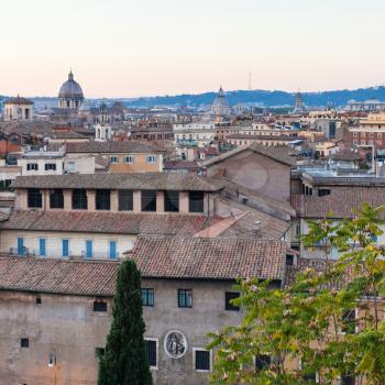 travel to Italy - view of old Rome city from Capitoline hill in evening