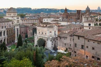 travel to Italy - view of old Rome town from Capitoline hill in evening
