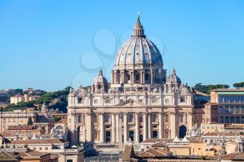 travel to Italy - Papal Basilica of St Peter (Basilica Papale di San Pietro) in Vatican city, view from Castle of Holy Angel