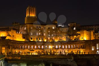 travel to Italy - Trajan market of Trajan's Forum in ancient roman forums in Rome city in night